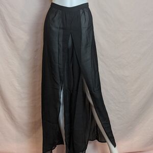 Boohoo Black Mesh Sheer Molly Split Leg Beach Trousers Size Small